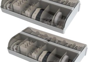 2-Pack Extra Large Grey Cable Box – 12 Compartments, for Tools & Cords