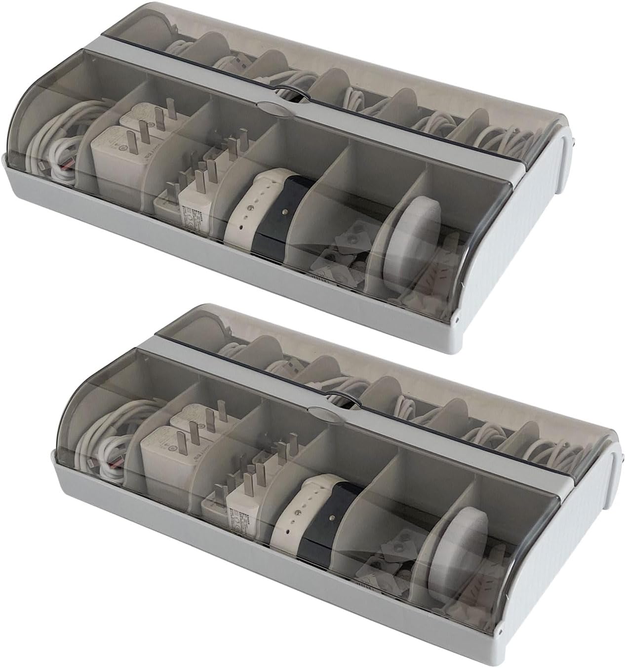 2-Pack Extra Large Grey Cable Box – 12 Compartments, for Tools & Cords