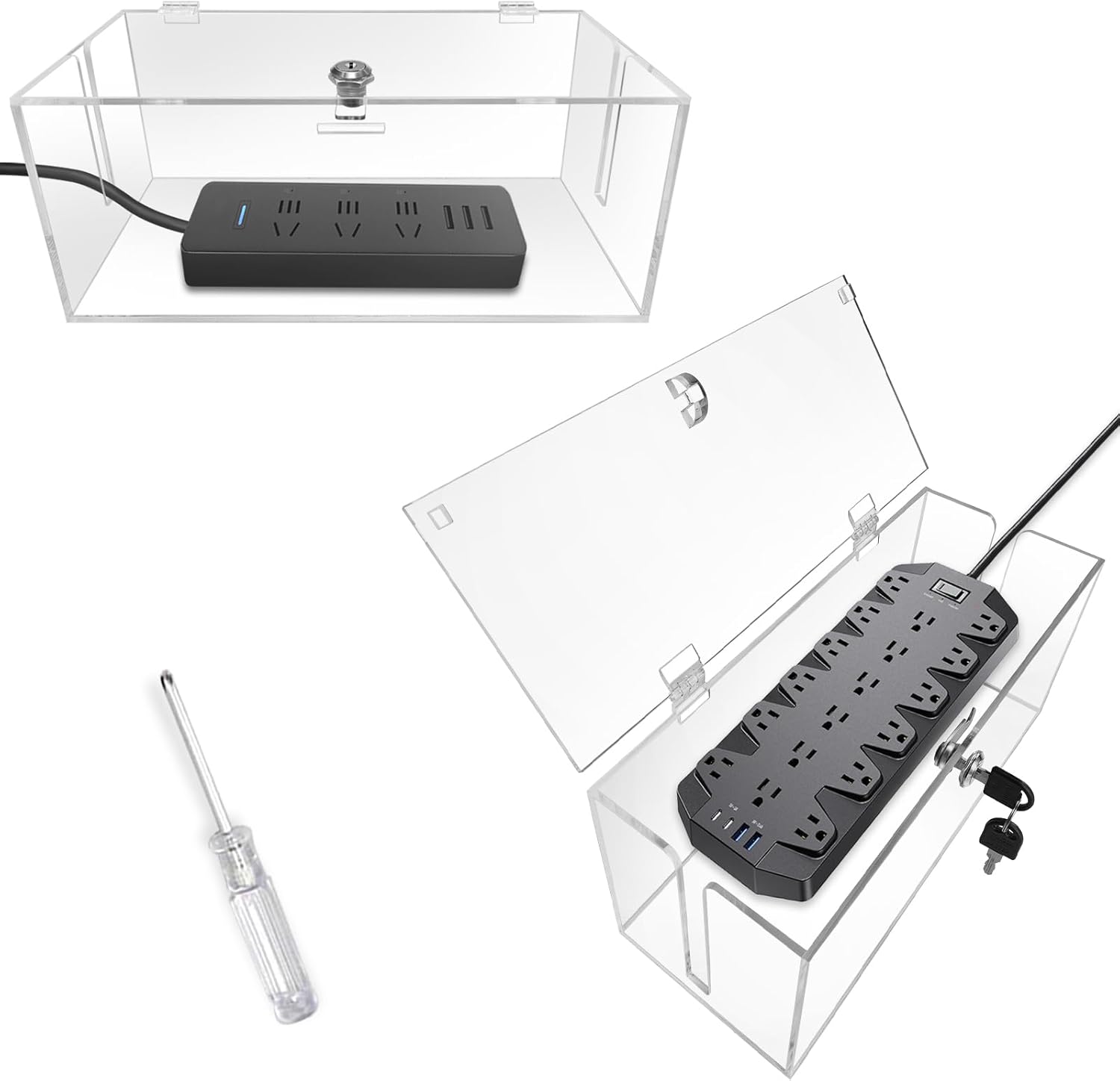 2-Piece Acrylic Plug Box with Lock – Child & Pet Proof