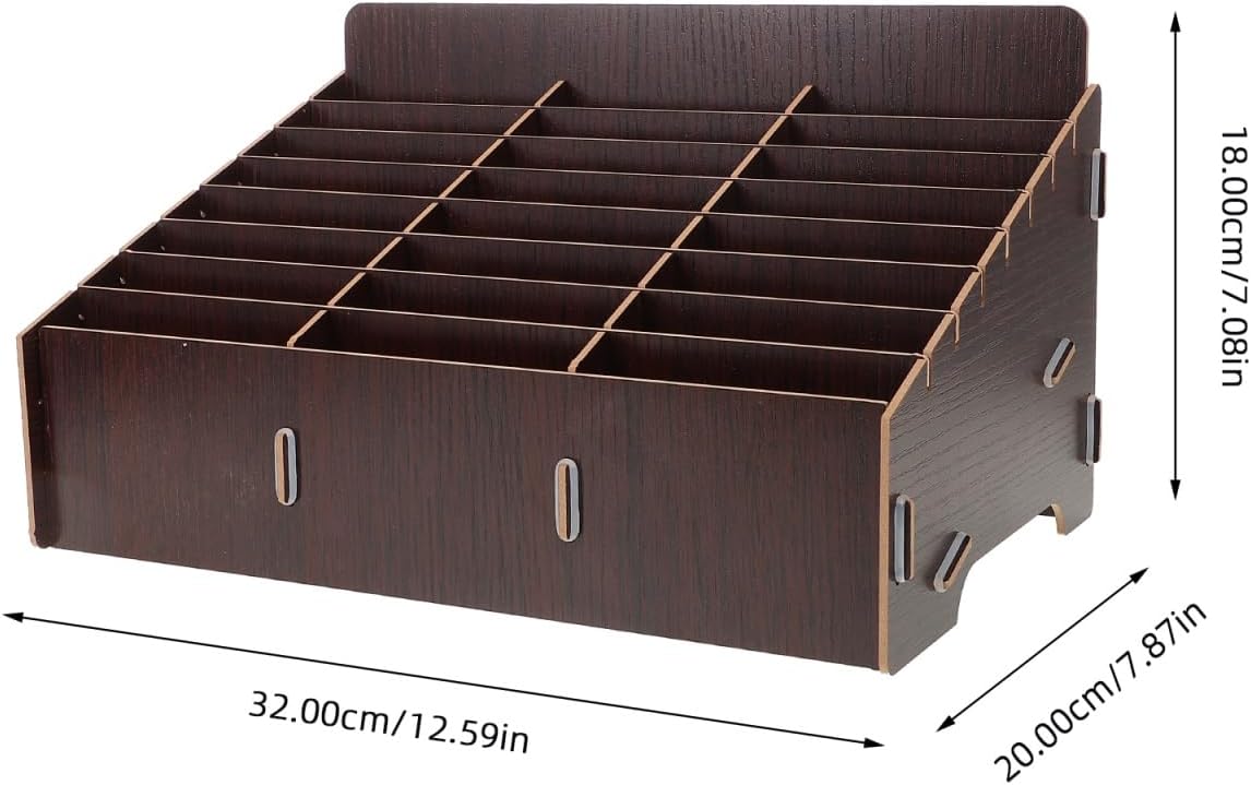 Dark Brown Wooden Phone Box – 24 Compartments for Home & Office - Image 2