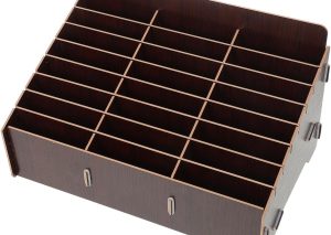 Dark Brown Wooden Phone Box – 24 Compartments for Home & Office