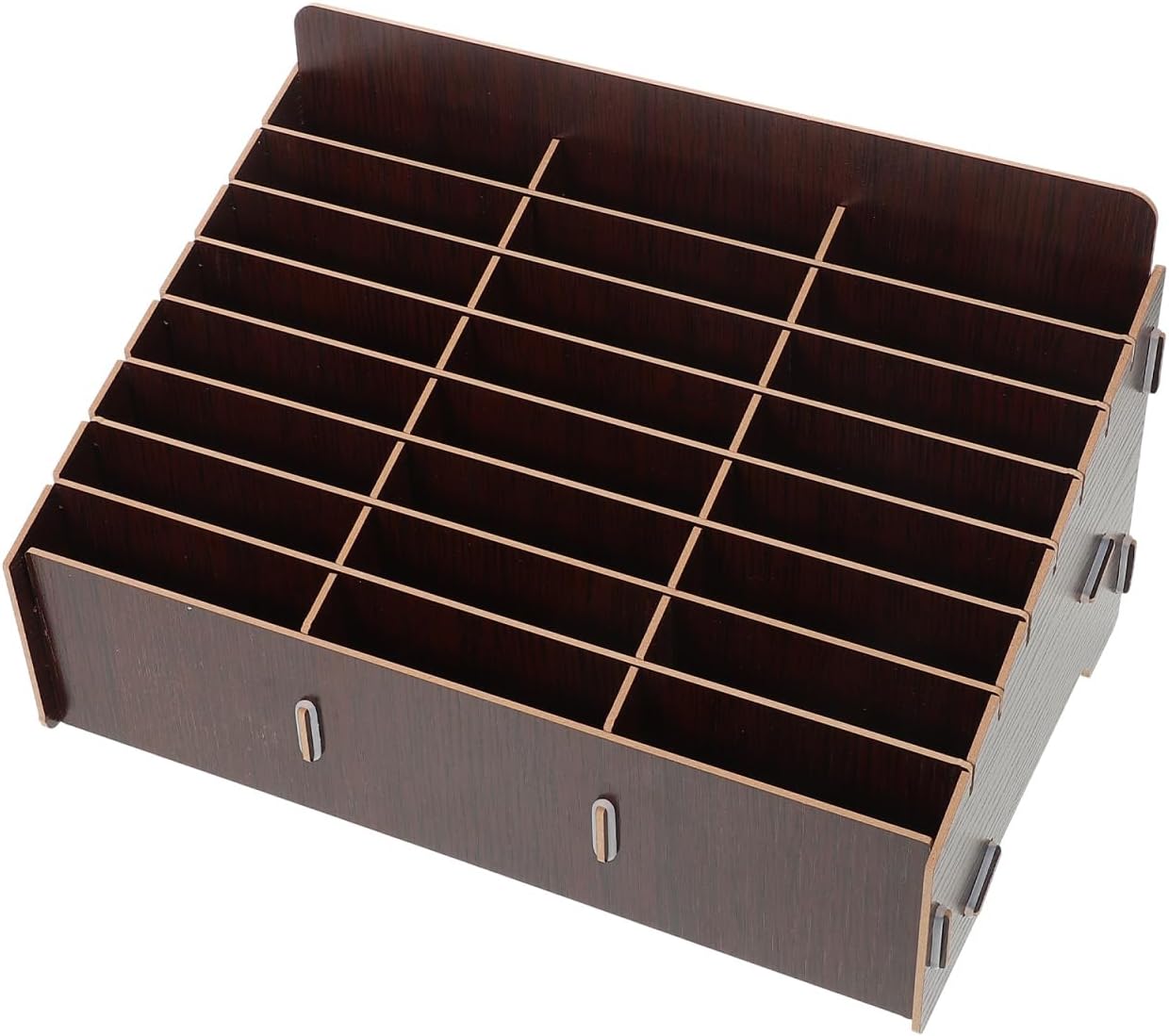 Dark Brown Wooden Phone Box – 24 Compartments for Home & Office