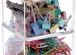 Clear Stackable Paper Clip Holder – Bamboo Lid, 2 Layers