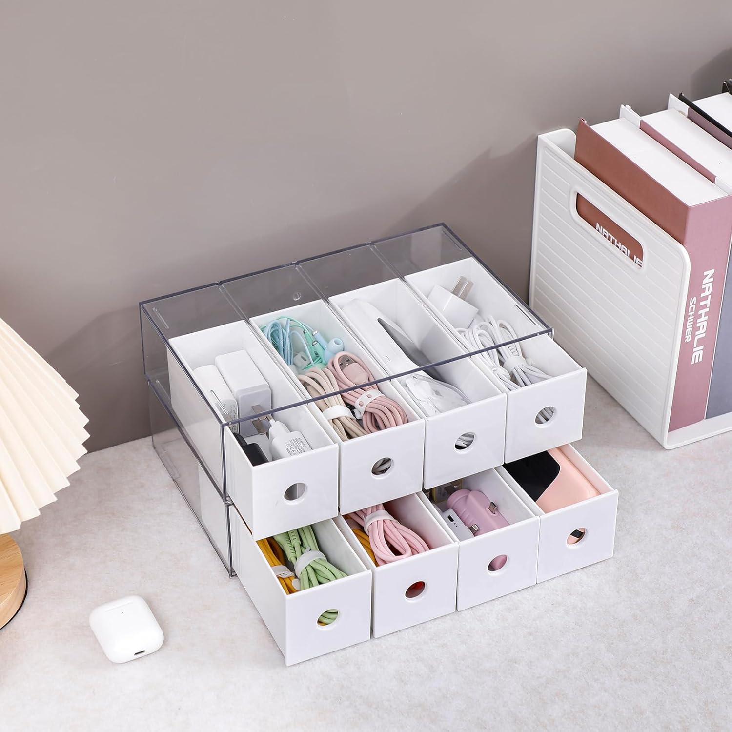 2-Pack White Cord Drawers – 40 Wire Ties, for Desk Supplies