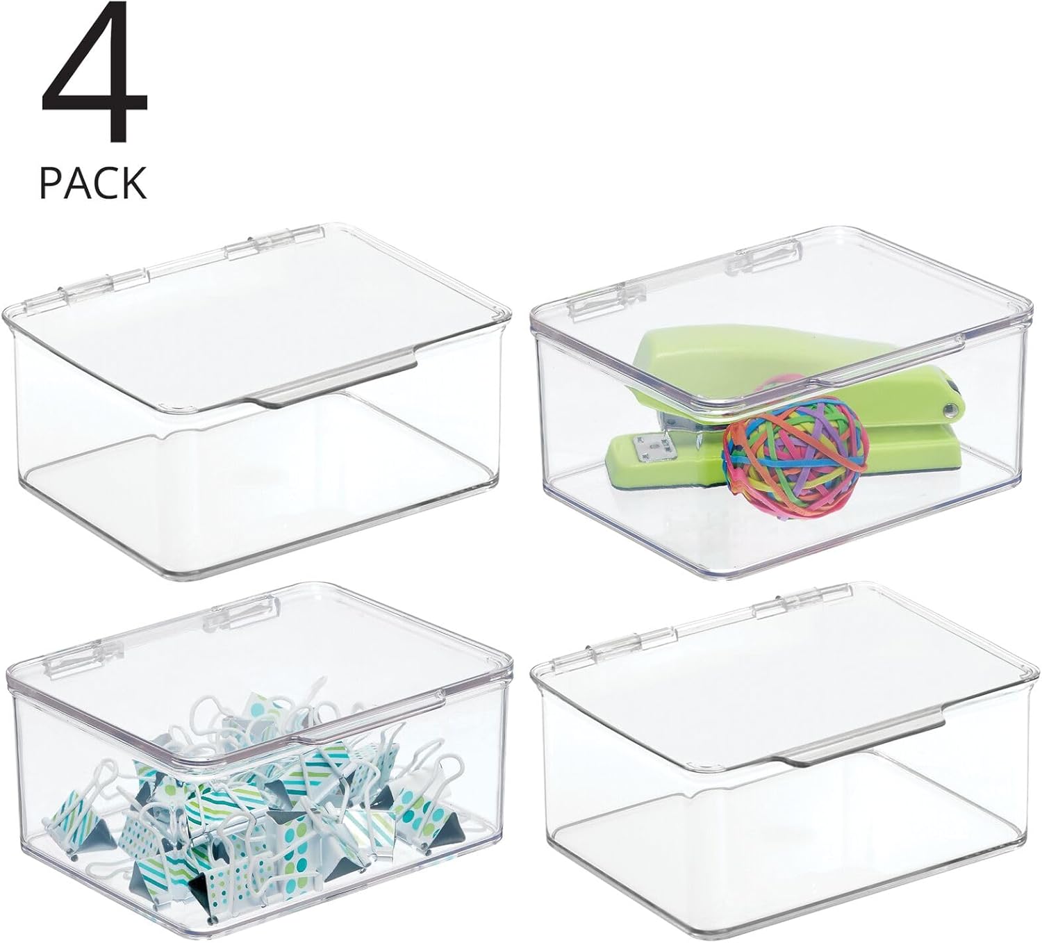 4-Pack Clear Small Storage Boxes – Hinged Lid for Desks - Image 2