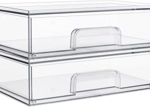 2-Pack Clear Stackable Drawers – 12.1 in, for Makeup & Beauty