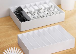 2-Piece Large White Cable Box – 8 Compartments, Wire Ties