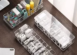 2-Pack White Cable Box – 10 Ties, 8 Compartments