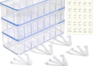 Set of 3 Stackable Cable Boxes – Lids, Labels, for Desk Drawer