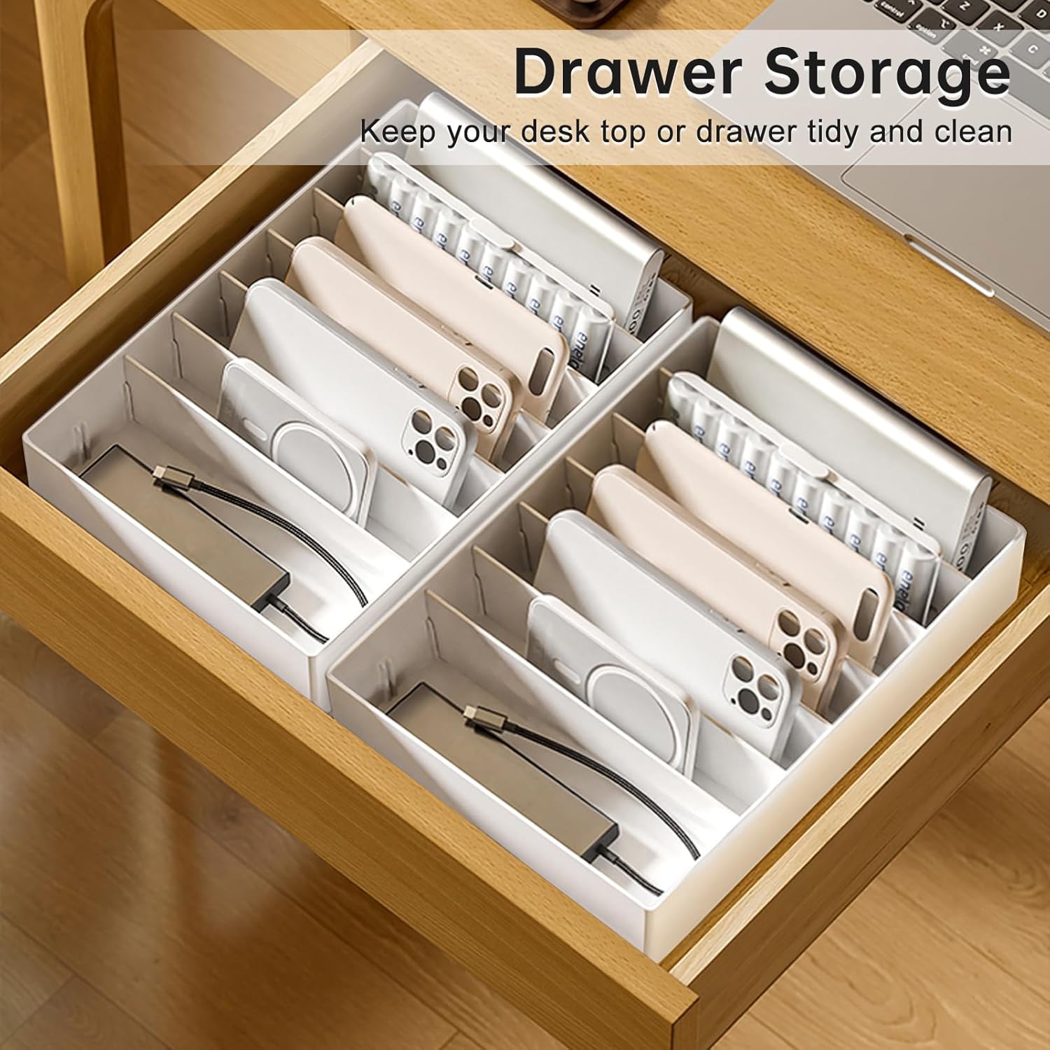 2-Piece Large White Cable Box – 8 Compartments, Wire Ties - Image 2