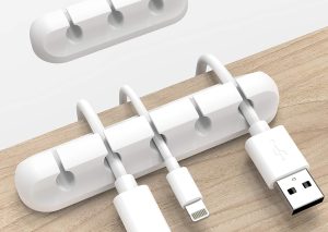 White Cable Clips – 2-Pack, 3+5 Slots, USB Holder for Desk, Car, Home