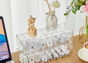 2-Piece Clear Cable Storage Box – Lid, 20 Ties, 2 Stickers
