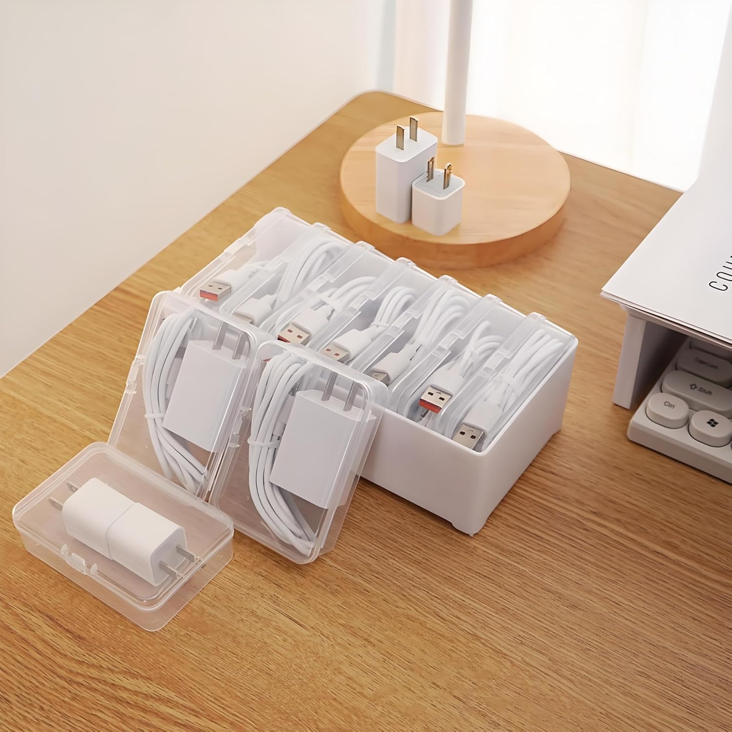 7-Piece Clear Storage Box Set – Cords, Chargers, Jewellery
